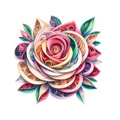 a colorful flower made out of paper with leaves on it's center and the petals are