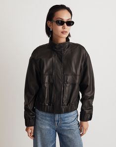 Leather Bomber Jacket Paris Fashion Week Runway, Madewell Jacket, Medium Tv Show, Fashion Bella, Lambskin Jacket, Technology Fashion, Celebrity Lifestyle, Stand Up Collar, Oversized Jacket