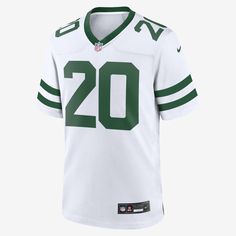 Rep one of your team's top stars with this New York Jets Jersey. Proper ventilation and a loose fit help provide a dry, comfortable wear with the authentic look of the on-field uniform. Breece Hall, Nfl Games, Women Camping, Nike Nfl, Nfl Season, Game Jersey, Embroidered Name, Collared Sweatshirt, White Product