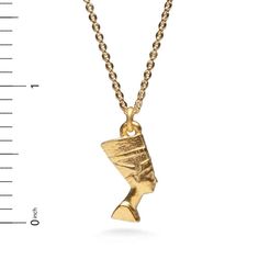 Bring a touch of history and glamour with this beautiful Nefertiti Pendant with an bright gold finish. Its intricate design highlights the elegant features of the ancient Egyptian queen while adding a timeless look to your wardrobe. Materials: pewter with gold finish Chain Length: 18" Made in USA This jewelry was created in commemoration of the 100th anniversary of the discovery of the painted bust of Queen Nefertiti. Queen Nefertiti played an unusually prominent role beside her husband, king Am Ancient Style Bronze Brass Necklace, Ancient Style Yellow Gold Brass Jewelry, Elegant Ankh-shaped Metal Jewelry, Gold Ankh Necklace With Adjustable Chain, Gold Vintage Jewelry For Formal Occasions, Gold Ankh Shaped Metal Jewelry, Gold Spiritual Metal Necklace, Gold Ankh Metal Jewelry, Ancient Gold Jewelry For Ceremonial Occasion