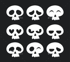 Cute Skulls Set Cute Skulls Drawing, Cute Skull Illustration, Cute Skull Drawing, Cool Signs, Tattoo Fillers, Skull Template, Cute Monsters Drawings, Skull Pirate