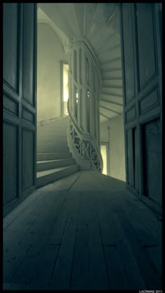 an empty room with stairs leading up to the second floor