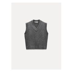 Sleeveless V-neck sweater vest. Rib trim. Knitted Waistcoat Woman, Grey Sweater Vest, Knit Waistcoat, Polo Women, Waistcoat Dress, Cargo Shirts, Blouse Jeans, Sweater Vest Women, Trench Jacket