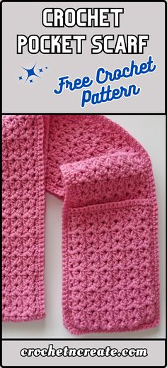 a crochet scarf is shown with the text, free crochet pattern