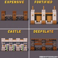 four different types of brick walls with the words fortied, castle, deepslate and