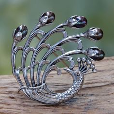 Peacock Brooch Pin in Sterling Silver with Black Pearls - Magnificent Peacock | NOVICA Peacock Brooch, Simple Silver Jewelry, Black Pearls, Bali Silver, Jewelry Workshop, Printed Jewelry, Sterling Silver Brooch, Jewelry Techniques, Silver Feather