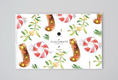 the placemats are decorated with watercolor candy canes and candies on white paper