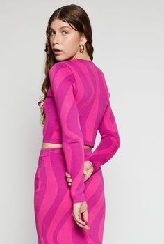 Long Sleeves, Crew Neck, Sweater, Cropped Hem, Striped Pattern, Item Number 3413054212137 Magenta Sweater, Puma Outfit, Sweater Cropped, Romper And Jacket, Girls Pajamas, Long Sleeve Crop, Girls Jacket, Striped Long Sleeve, Long Sleeve Crop Top