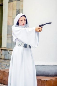 Princess Leia Costume, Princess Leia White Gown, Star Wars Cosplay, Halloween,Episode IV, A New Hope Princess Leia Costume, Mom Halloween Costumes, Mom Costumes, Halloween Episodes, Fun Halloween Games, Leia Costume, Wonder Woman Cosplay, Dollar Store Halloween