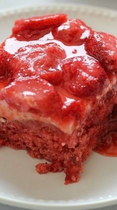 a piece of strawberry cake on a plate