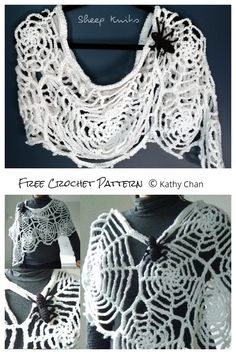 the crochet shawl is made with white yarn and has black flowers on it