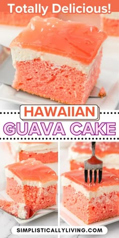 slices of hawaiian guava cake Hawaiian Cakes, Hawaiian Dessert, Hawaii Recipes, Guava Cake, Guava Jelly, Hawaiian Foods, Hawaiian Desserts, Hawaiian Cake, Bakery Goods