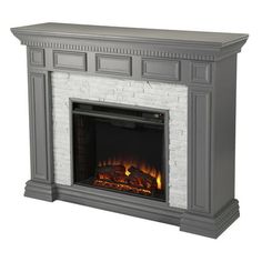 an image of a fireplace that is in the shape of a mantel with fire