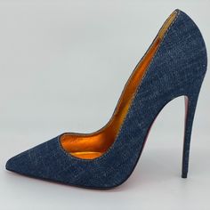 These Christian Louboutin Pumps Have The Elongated, Sharply Pointed Toes. They've Been Made In Italy From Classic Blue Denim And Grounded By The Brand's Iconic Lacquered Red Soles. Wear Them With Everything From Dresses To Tonal Jeans Heel Measures Approximately 120mm/ 4.75 Inches Blue Denim Slips On Made In Italy Size: 38 Eu (Insole Measures 10 1/8", Heel: 4.75") Typically Cl Shoes Run Small. Brand New In The Original Louboutin Box With Louboutin Signature Red Dust Bag. Louboutin So Kate, Jeans With Heels, Christian Louboutin So Kate, So Kate, Pumps Heels Stilettos, Red Sole, Pumps Shoes, Heels Pumps, Louboutin Pumps