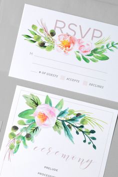 Boho watercolor floral wedding invitations