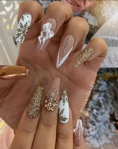 New Years Nail Designs, Winter Nails Acrylic, Gold Nail, Cute Acrylic Nail Designs, Christmas Nails Acrylic, Nail Swag, Winter Nail Designs, New Year's Nails, Nailed It