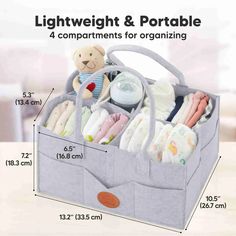 an image of a baby's diaper storage bag with the measurements for it