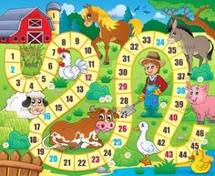 a board game with farm animals and numbers