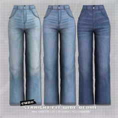 three pairs of high waisted jeans are shown