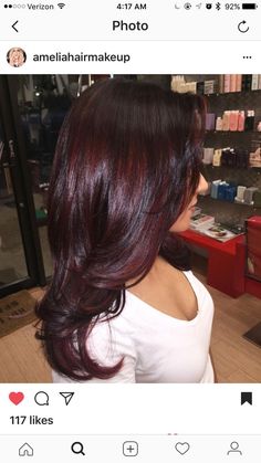 Deep Burgundy Hair Color Chocolate Cherry Dark Brown, Dark Hair With Burgundy Highlights, Chocolate Burgundy Hair, Burgundy And Black Hair, Dark Burgundy Balayage, Burgundy Lowlights In Brown Hair, Burgundy Peekaboo Hair, Burgundy Highlights On Dark Hair, Mahogany Balayage