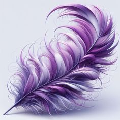 a purple and white feather is shown on a gray background with the image in full color