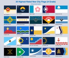 the 25 highest - rated new city flags grade 4 and 5 are shown in this poster