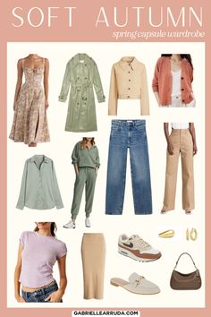 Get inspired by these spring 2024 capsule wardrobe tailored to each of the 12 seasonal color analysis palettes. Including spring capsule wardrobes and outfit ideas for Dark Autumn, True Autumn, Soft Autumn, Soft Summer, True Summer, Light Summer, Light Spring, True Spring, Bright Spring, Bright Winter, True Winter, and Dark Winter. Including the seasonal color palette examples and shopping pieces. spring capsule wardrobe | spring fashion | spring outfits | seasonal color palettes Soft Autumn Outfits For Spring, Soft Autumn Clothes Style, Soft Autumn Spring Capsule Wardrobe, Spring Outfits For Autumn Palette, Soft Autumn Summer Capsule, Soft Autumn Outfits For Summer, Soft Autumn Spring Outfits, Soft Autumn Palette Outfits, Soft Summer Color Palette Outfits Capsule Wardrobe