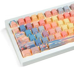 a computer keyboard with colorful keys on it