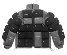 Puffy Computer Keyboard Jacket: Typing in the Cold Uk Grunge, Black Keyboard, Gaming Computer Desk, Dark Street, Keyboard Keys, Computer Workstation, Cool Gift Ideas, Quilted Puffer Jacket, Puffy Jacket