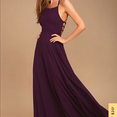 The Lulus Strappy To Be Here Purple Maxi Dress Is Your New Fun Go-To! Dreamy, Lightweight Georgette Sweeps Across A Princess-Seamed Bodice And Strappy Apron Neckline, Plus A Lacing Open Back. Full Maxi Skirt Has A Bit Of Elastic At Back. Hidden Back Zipper. Fully Lined. Self & Lining: 100% Polyester. Hand Wash Cold. Imported. Nwt Deep Purple Bridesmaid Dresses, Purple Bridesmaid, Sage Green Bridesmaid Dress, Dresses Lulus, White Lace Maxi Dress, White Lace Maxi, Full Maxi Skirt, Purple Maxi, Purple Maxi Dress