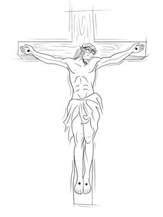 the crucifix with jesus's hands and feet, drawn in black ink