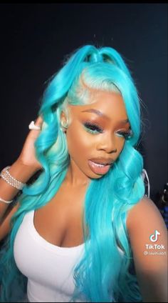 Turquoise Wig Black Women, Color Wig Hairstyles For Black Women, Jayda Bob, Blue Wig Hairstyles, Turquoise Wig, Brown Hair Colour, Wigs Styles, Beautiful Brown Hair