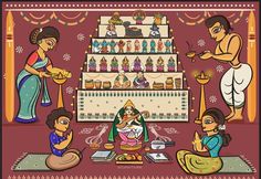 Navaratri Golu Invitation, Kalighat Paintings, Navaratri Golu, Bommala Koluvu, Jamini Roy, Village Drawing, Indian Wall Art, Chalkboard Drawings