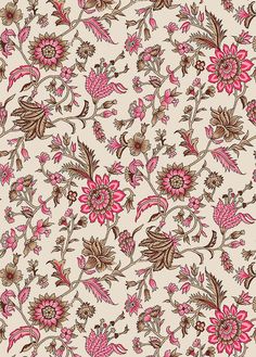 an intricately designed wallpaper with pink and brown flowers