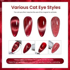 Polish Gifts, Red Ombre Nails, Dark Pink Nails, Nails Shape, Cat Eye Nails Polish, Magnetic Nail Polish, Cat Eye Colors, Eye Nail Art, Nails Ombre