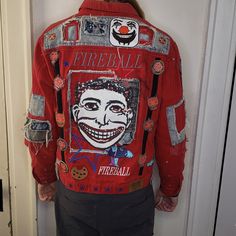 All my jackets are one-of-a-kind designs! More than fifty five patches and studs! Removable velcro devils on sides of back Grind House brand Men's XXXL Sleeve length 26 in Length 27 1/2 in Width 21 in Red Patches Outerwear For Streetwear, Red Streetwear Outerwear With Patches, Red Patched Outerwear For Streetwear, Drag King, Raleigh Nc, Gender Neutral, Jackets & Coats, Adult Outfits, Sleeve Length