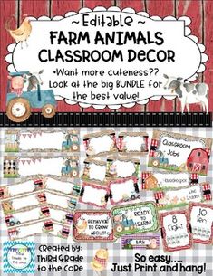 the farm animals classroom decor bundle