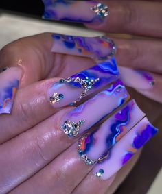 Pisces Nails Designs, Pisces Nails, Tapered Square Nails, Exotic Nails, Blue Theme, Long Acrylic Nails Coffin, Acrylic Nails Coffin Pink