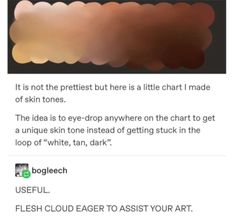 an image of some sort of text on the page that says, it is not the prettiest but there is a little chart i made of skin tones