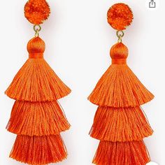 Me&Hz Orange Druzzy Tassel Earrings Brand New - Box Included Elegant Orange Tassel Earrings For Gift, Orange Fringe Tassel Earrings For Gift, Item Aesthetic, Resort Chic, Diamond Shape Earrings, Coachella Dress, Free People Jewelry, Beaded Tassel Earrings, Summer Wedding Guests