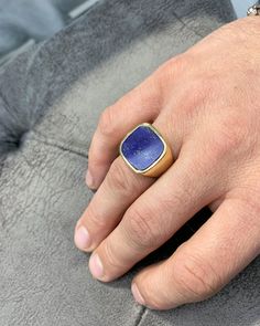 Lapis Lazuli Men Ring, Pinky Signet Blue Ring, Square Shape, Genuine Gemstone, Stylish Gold Silver Ring, Handmade Jewelry, Best Gift for Him ◎ Details ◎ ○ Material 14K Solid Gold or 925 Sterling Silver Weight of Ring : approx 18.00 gr Height of Ring : approx 5.30 mm ○ Upgrade to Solid 18K Gold, please click the link below: https://www.etsy.com/listing/962826004 ○ Gemstone Natural Lapis Lazuli Gemstone approx. 15 mm x 15 mm 4.50 ct Made to Order HANDMADE ITEM ○ For Men Collection : https://etsy.m Formal Lapis Lazuli Ring Jewelry, Classic Lapis Lazuli Jewelry Ring, Classic Blue Lapis Lazuli Rings, Sapphire Lapis Lazuli Ring Jewelry, Formal Lapis Lazuli Gemstone Ring, Lapis Lazuli Gemstone Ring Jewelry, Classic Lapis Lazuli Ring As Gift, Classic Lapis Lazuli Ring As A Gift, Blue Lapis Lazuli Gemstone Signet Ring