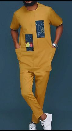 Traditional Yellow Short Sleeve Sets, Mens Traditional Wear, Dashiki For Men