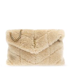 Cream Puffer Shoulder Bag From Saint Laurent. Crafted From Lamb Fur, This Item Fastens With A Magnetic Snap And Is Complete With An Antiqued Gold-Tone Logo Appliqu, Strap Reinforced With A Chain, Antiqued Gold-Tone Metal Hardware And One Internal Compartment With One Zip Pocket. Nwot Luxury Winter Shoulder Bag, Ysl Cosmetics, Ysl Wallet On Chain, Horn Bag, Ysl Purse, Kate Bags, Monogram Quilt, Outfit Boards, Ysl Wallet