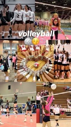 collage of volleyball players and cheerleaders in various poses