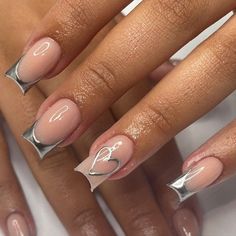 silver chrome nails Short Square Nail Designs Aesthetic, Cute Nail Inspo Short Square, Colored French Tip Pedicure, Short Square Birthday Nails, Nails With Numbers, Short Acrylic French Tip Nails, Birthday Short Nails, Short Nail Designs Square, Nails Inspo Square