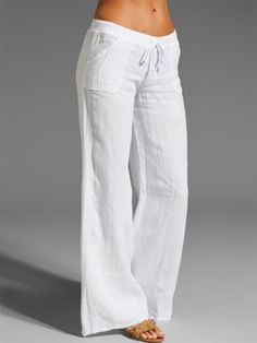 Women Casual Linen Solid Pants | zolucky Linnebyxor Outfit, White Linen Trousers, Long Pants Casual, Yoga Trousers, Wide Leg Yoga Pants, White Linen Pants, High Waist Wide Leg Pants, Oversize Women, Linen Casual