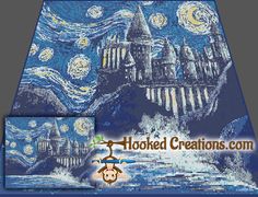 the hogwarts castle has been painted with blue and white paint, it looks like starry night