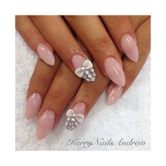 Almonds with Bows Gems Nail Art Gallery liked on Polyvore featuring nails Gem nails, Trendy Almond Nails With Gems, Nails With Gems, Gem Nail Designs, Nails Videos, Almond Nail Art, Almond Nails Designs, Almond Acrylic Nails