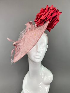 Blush pink hatinator with two red roses. attaches with headband for light and comfortable wear. money size fits all. Please note all sales are final. Red Fitted Fascinator For Garden Party, Fitted Pink Brimmed Costume Hat, Red Adjustable Headband For Kentucky Derby, Adjustable Red Fascinator For Garden Party, Pink Fitted Costume Hat With Short Brim, Fitted Pink Brimmed Costume Hats And Headpieces, Red Adjustable Fascinator For Garden Party, Pink Fitted Headpiece For Kentucky Derby, Pink Fitted Brimmed Costume Hats And Headpieces