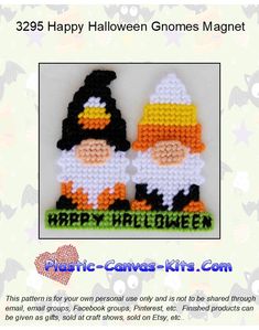 an image of two halloween gnomes made out of crocheted yarn with the words happy